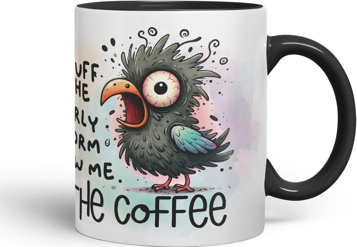 Vixar Stuff The Early Worm Show Me The Coffee Bird Coloured Ceramic Mug Cup Gift, 11oz (Black)