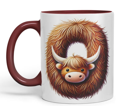 Highland Cow Alphabet Monogram Coloured Ceramic Cup Mug Letter O Rustic Farmhouse Animal Letter Gift V2 11oz (Black)
