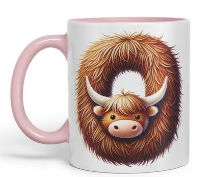 Highland Cow Alphabet Monogram Coloured Ceramic Cup Mug Letter O Rustic Farmhouse Animal Letter Gift V2 11oz (Black)