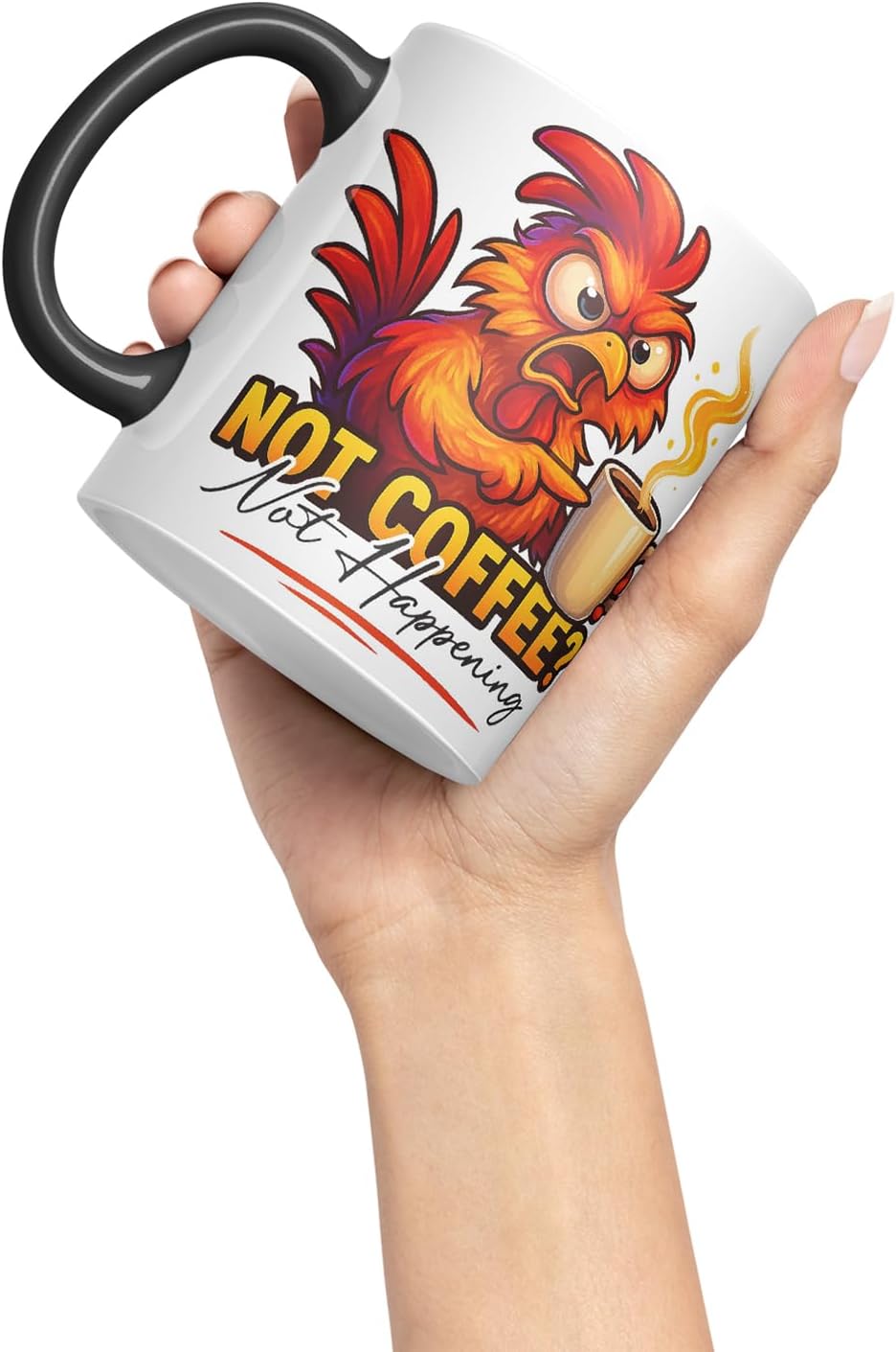 Vixar No Coffee Not Happening Funny Rooster Mug – Coloured Ceramic Mug Cup Gift, 11oz (Black)