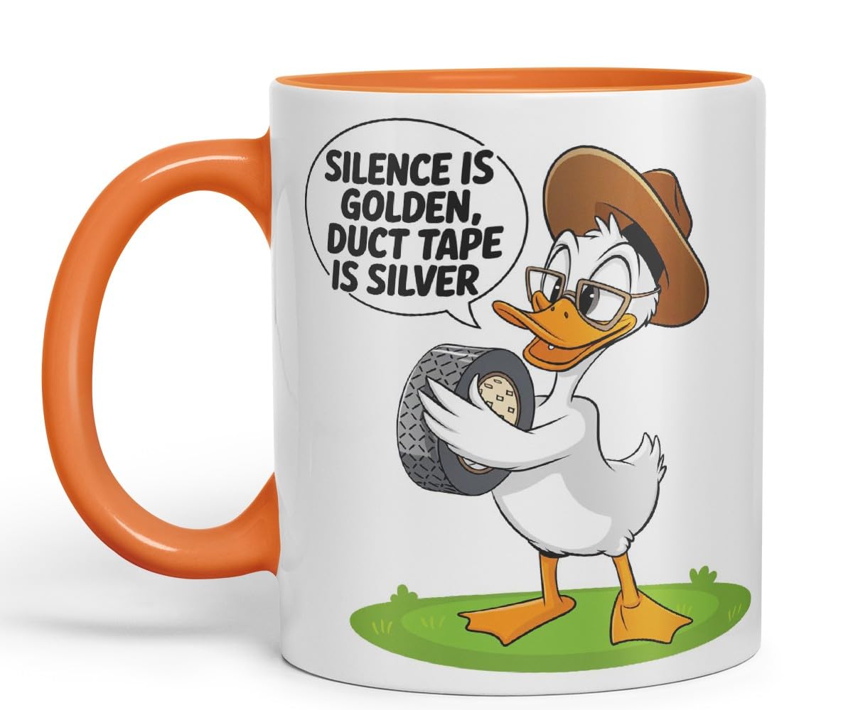 Vixar Silence is Golden Duct Tape is Silver – Coloured Ceramic Mug Cup Gift, 11oz (Black)