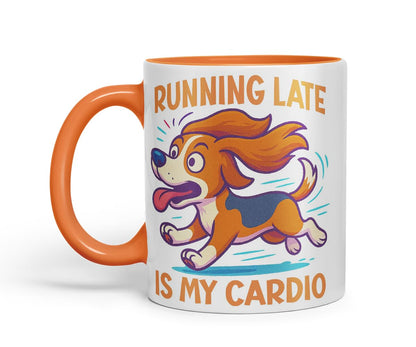 Vixar Running Late is My Cardio Beagle Dog Mug – Coloured Ceramic Mug Cup Gift, 11oz (Black)