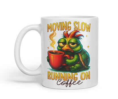 Vixar Moving Slow Running On Coffee Funny Turtle Mug – Coloured Ceramic Mug Cup Gift, 11oz (Black)
