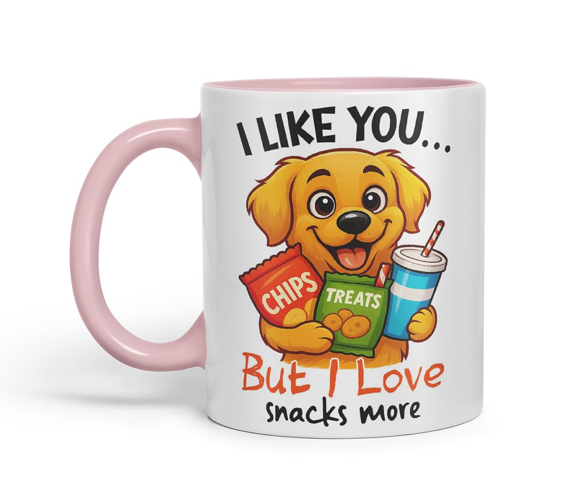 Vixar I Like You. But I Love Snacks More Golden Retriever Dog Mug – Coloured Ceramic Mug Cup Gift, 11oz (Black)