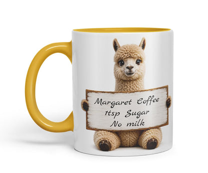 Vixar Personalised Alpaca Mug with Name or Custom Message – Cute Animal Coloured Ceramic Mug Cup Gift, 11oz (Black)