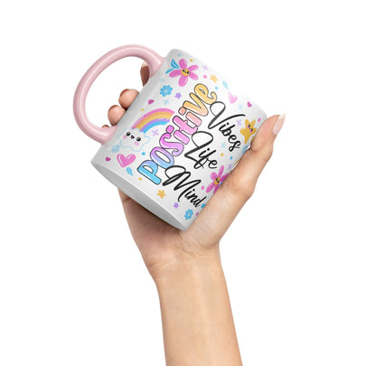 Positive Vibes Life Mind Presents Coloured Ceramic Mug Cup Gift 330ml 11oz Work Office Tea Coffee Gift