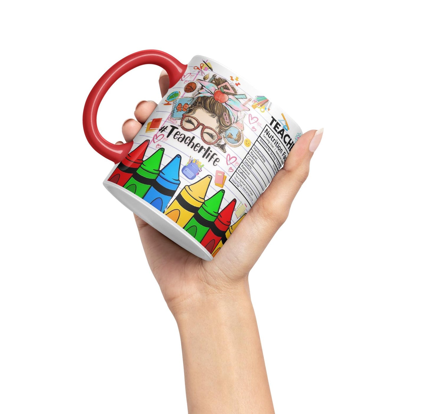 Vixar Teacher Nutrition Facts #teacherlife Mug Thank You, End of School Gift Ceramic Coloured Mug Cup for Tea Coffee Hot Brew 330ml 11Oz Gift TF1