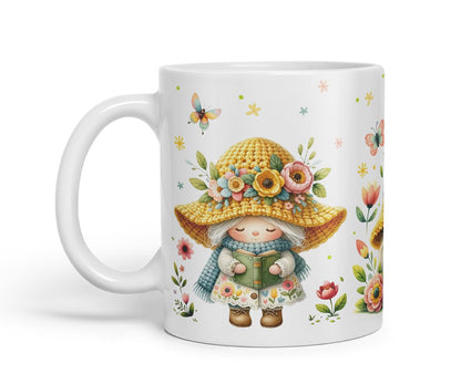 Vixar Spring Gnome Flowers Mug – Coloured Ceramic Mug Cup Gift, 11oz (Black)