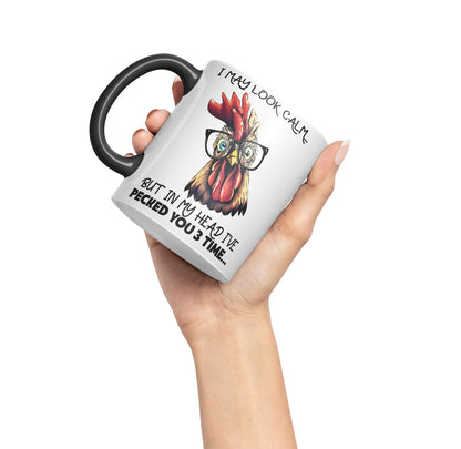 Vixar I May Look Calm.. Chickens Sarcastic Joke Ceramic Coloured Mug Cup for Tea Coffee Hot Brew 330ml 11oz