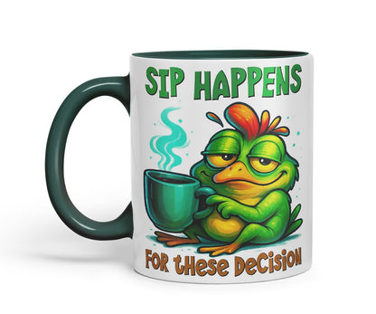 Vixar Sip Happens for These Decisions Funny Frog Coffee Mug – Coloured Ceramic Mug Cup Gift, 11oz (Black)