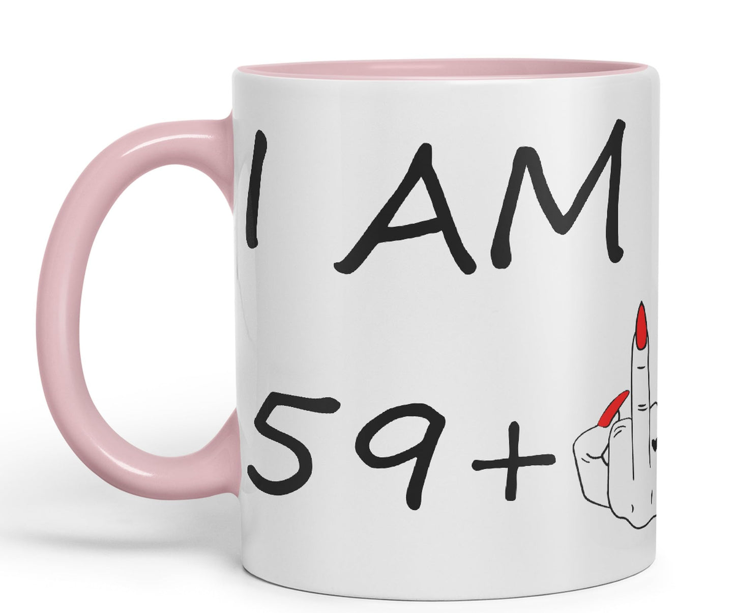 Vixar I am 59 + 1 Woman Hand Ceramic 330 ml, 11oz Coloured Mug Cup Gift Coffee Tea Happy Birthday Turning 60 Years Old as a Joke Celebration 60th Birthday Gift idea