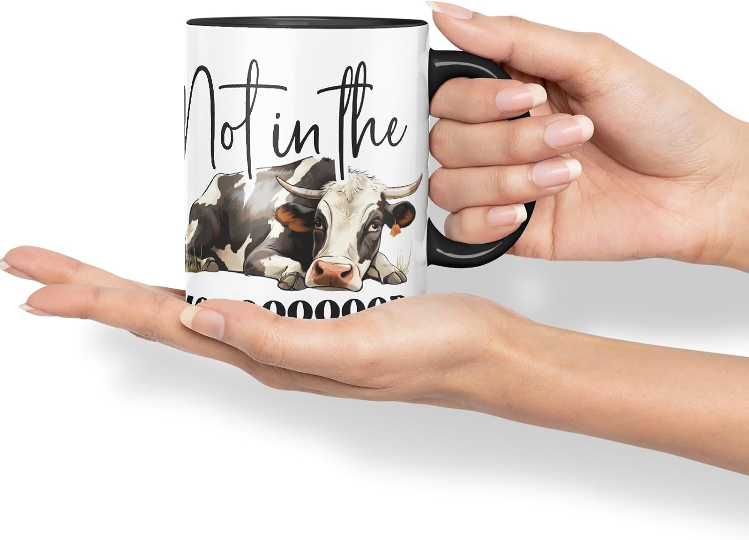 Vixar Not in The Mooood Cow Joke Coloured Ceramic Mug Cup Gift, 11oz (Black)