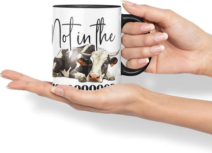Vixar Not in The Mooood Cow Joke Coloured Ceramic Mug Cup Gift, 11oz (Black)