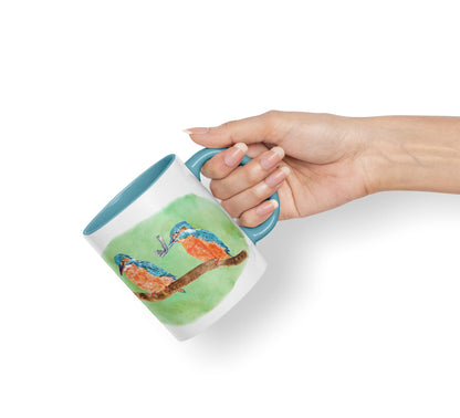 Vixar King Fisher Kingfisher Pair Bird Animals Watercolour Art Coloured Mug Cup Gift Birthday Work Office Tea Coffee
