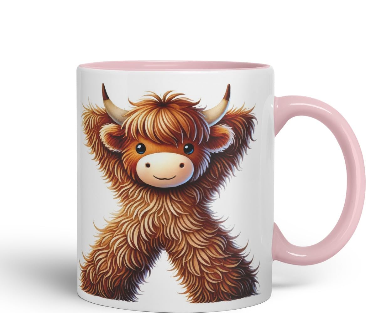 Highland Cow Alphabet Monogram Coloured Ceramic Cup Mug Letter X Rustic Farmhouse Animal Letter Gift V2 11oz (Black)
