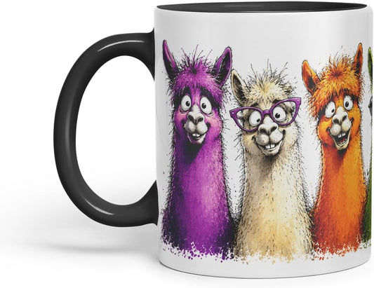 Vixar Funny Alpaca Mug – Cute Alpaca Animal Coloured Ceramic Mug Cup Gift, 11oz (Black)