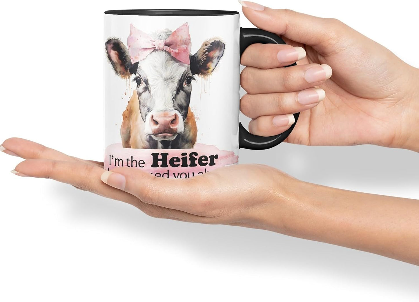 Vixar I’m The Heifer They Warned You About Cow Joke Coloured Ceramic Mug Cup Gift, 11oz (Black)