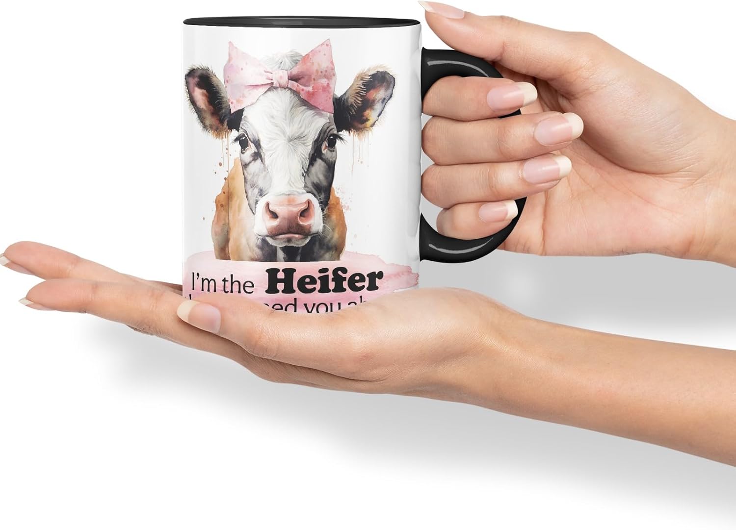Vixar I’m The Heifer They Warned You About Cow Joke Coloured Ceramic Mug Cup Gift, 11oz (Black)