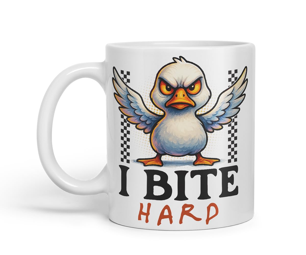 Vixar I Bite Hard Funny Seagull Mug – Coloured Ceramic Mug Cup Gift, 11oz (Black)