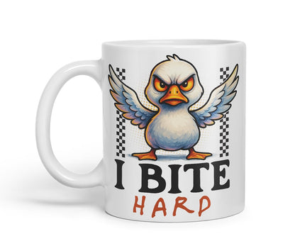 Vixar I Bite Hard Funny Seagull Mug – Coloured Ceramic Mug Cup Gift, 11oz (Black)