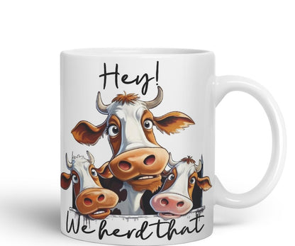 Vixar Hey! We Herd That Cow Joke Coloured Ceramic Mug Cup Gift, 11oz (Black)