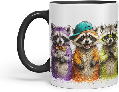 Raccoon Mug – Cute Raccoon Coloured Ceramic Mug Cup Gift, 11oz (Black)