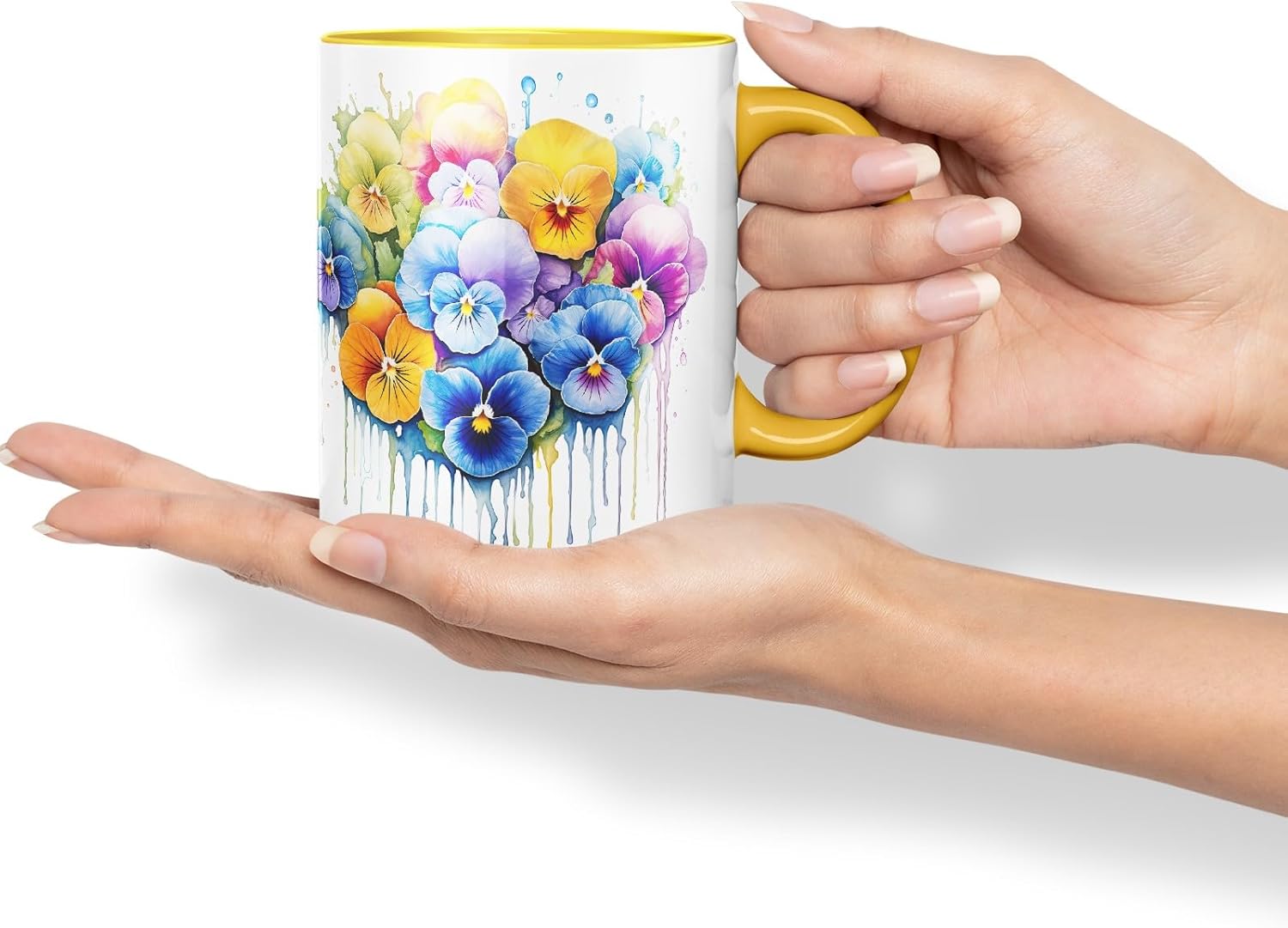 Vixar Pansy Cottage Garden Mug Coloured Ceramic Mug Cup Gift, 11oz (Gold Yellow)