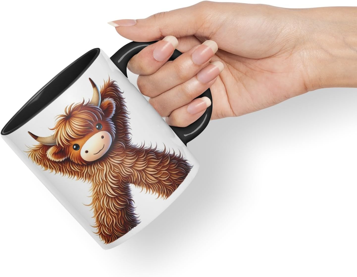Highland Cow Alphabet Monogram Coloured Ceramic Cup Mug Letter X Rustic Farmhouse Animal Letter Gift V2 11oz (Black)