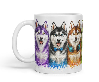 Huskies Mug – Cute Husky Dogs Coloured Ceramic Mug Cup Gift, 11oz (Black)