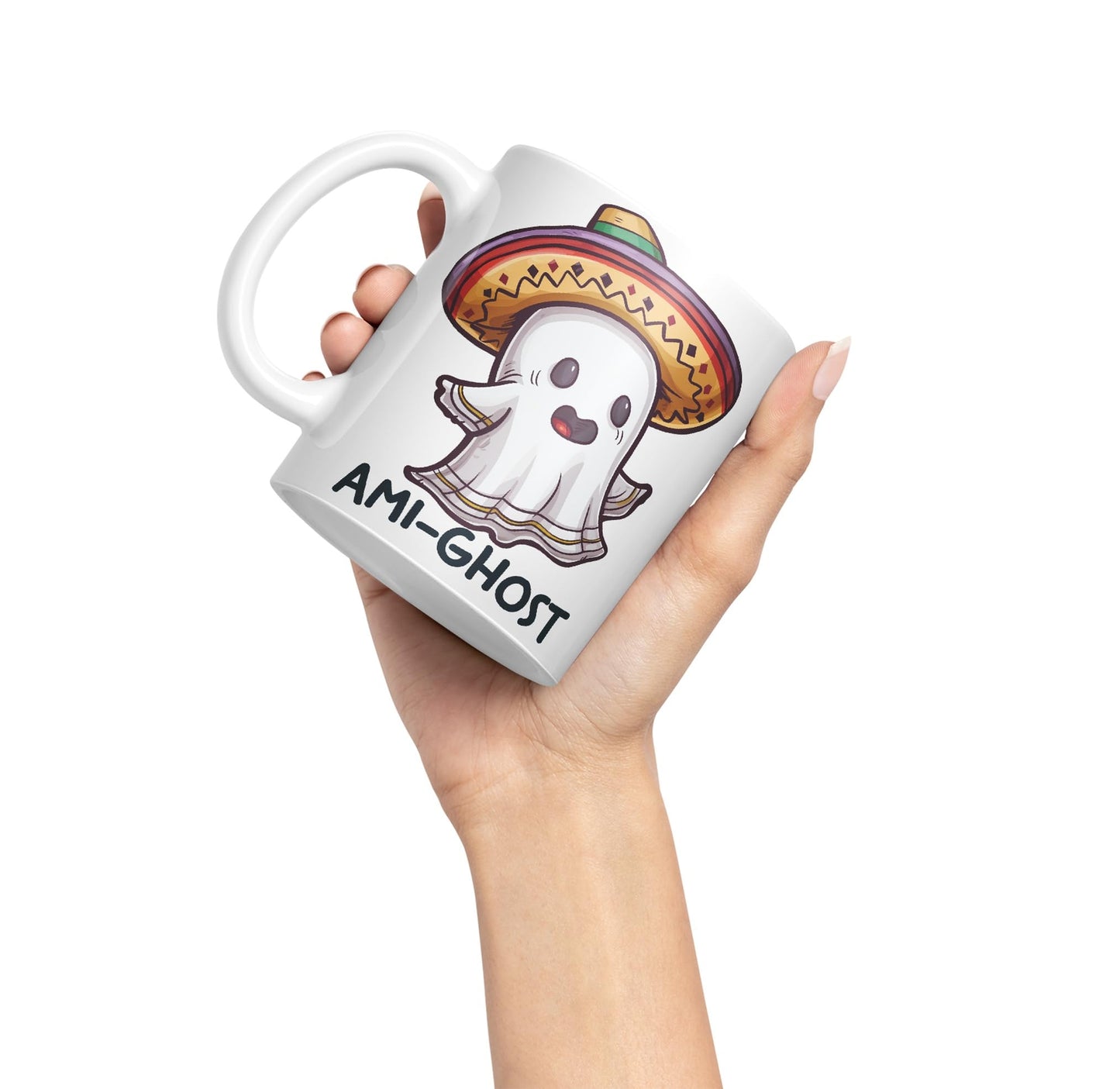 Ami-Ghost, Mexican hat Ghost Joke sarkasm Sarcastic Ceramic Coloured Mug Cup for Tea Coffee Hot Brew 330ml 11Oz Gift