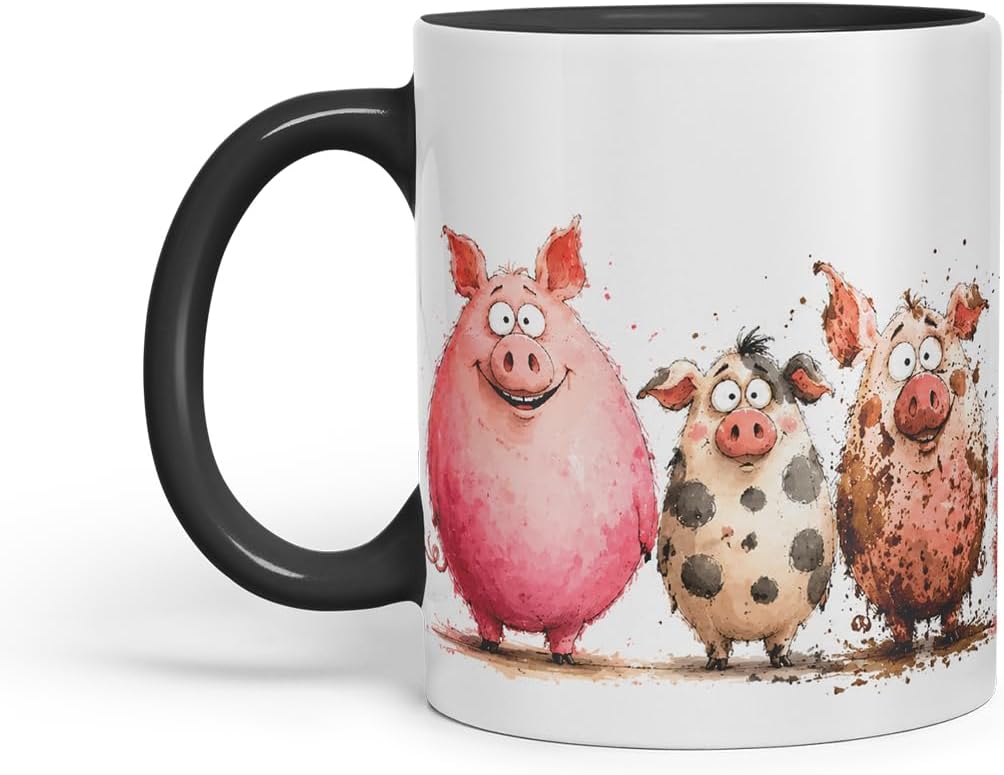 Vixar Funny Pig Mug – Cute Pig Coloured Ceramic Mug Cup Gift, 11oz (Black)