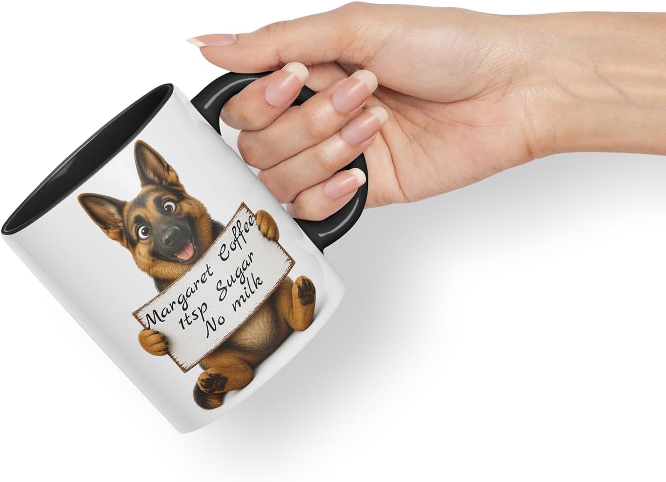 Vixar Personalised German Shepherd Dog Pet Mug with Name or Custom Message – Cute Animal Coloured Ceramic Mug Cup Gift, 11oz (Black)