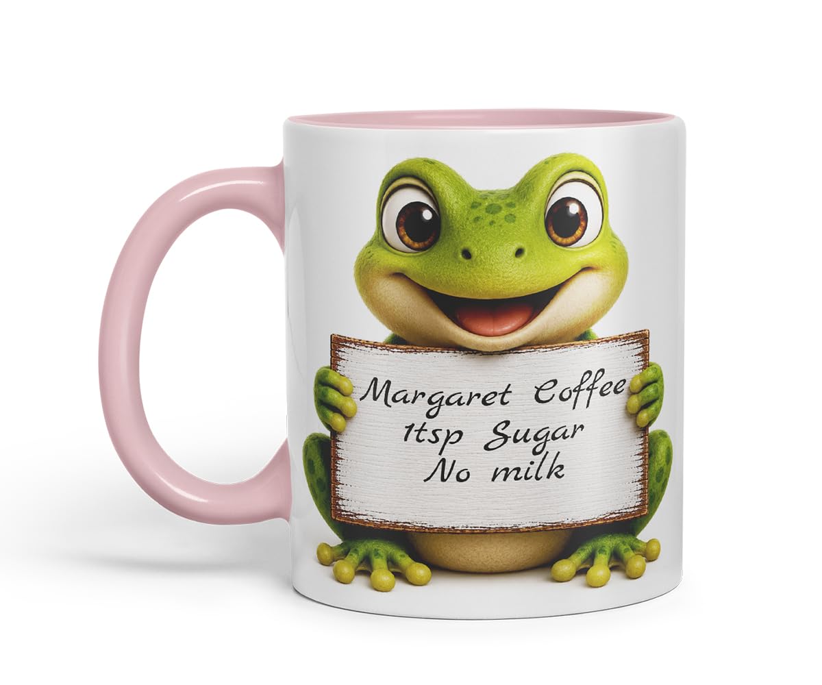 Vixar Personalised Frog Mug with Name or Custom Message – Cute Animal Coloured Ceramic Mug Cup Gift, 11oz (Black)