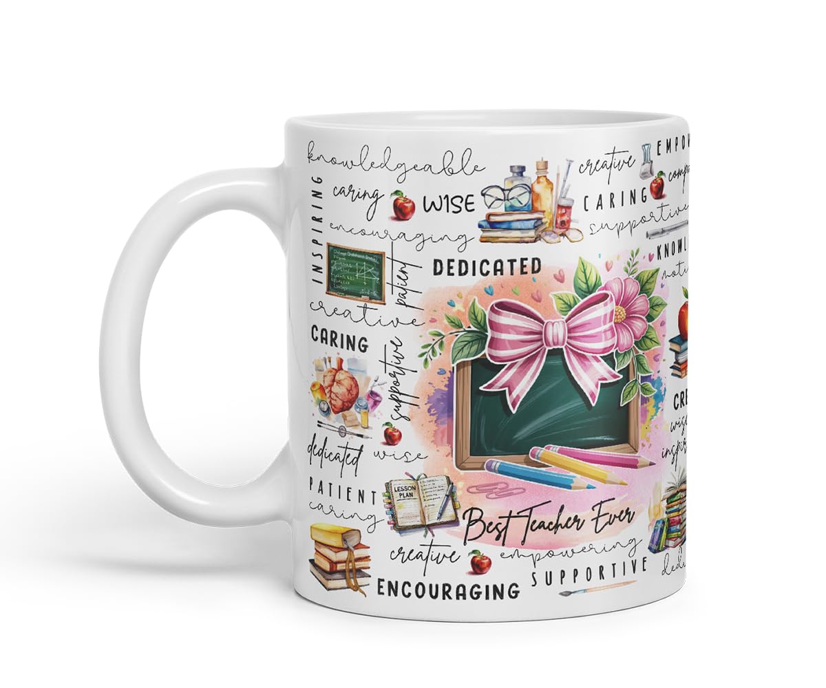 Vixar Best Teacher Ever Mug – Coloured Ceramic Mug Cup Gift, 11oz (Black)