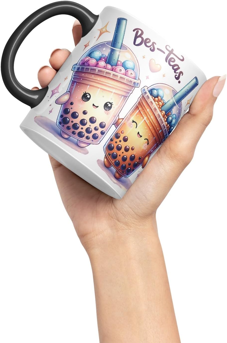 Vixar BES-Teas Coloured Ceramic Cup Mug – Funny Bubble Tea Lovers Gift for Friends, Couples or Coworkers – 11oz (Black)