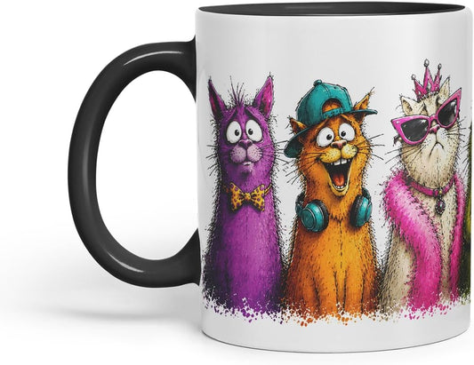 Vixar Crazy Cats Mug – Funny Cat Lover Coloured Ceramic Mug Cup Gift, 11oz (Black)