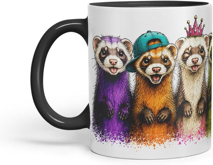 Ferret Mug – Cute Ferret Animal Coloured Ceramic Mug Cup Gift, 11oz (Black)