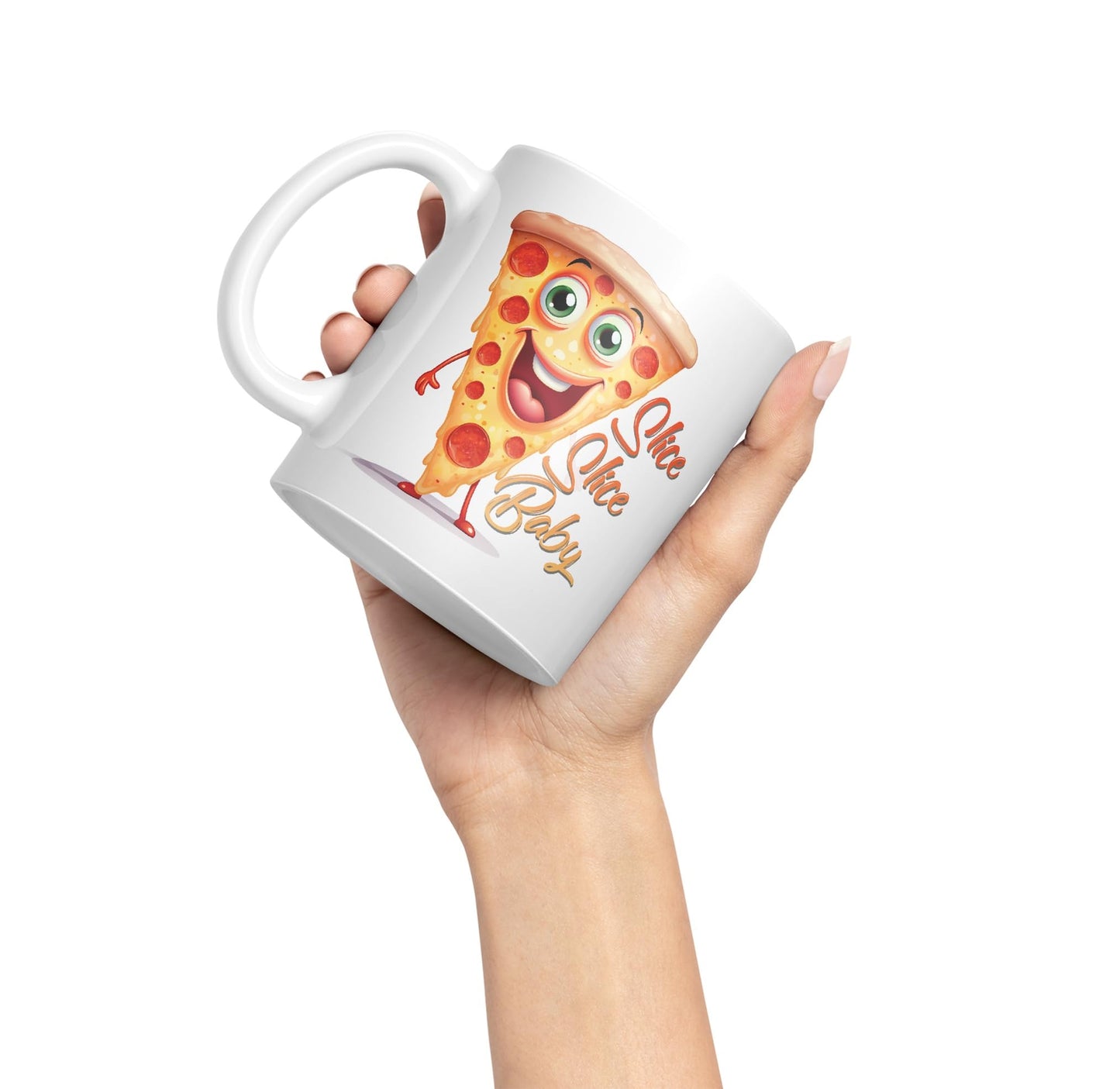 Slice Slice Baby Pizza Joke sarkasm Sarcastic Ceramic Coloured Mug Cup for Tea Coffee Hot Brew 330ml 11Oz Gift