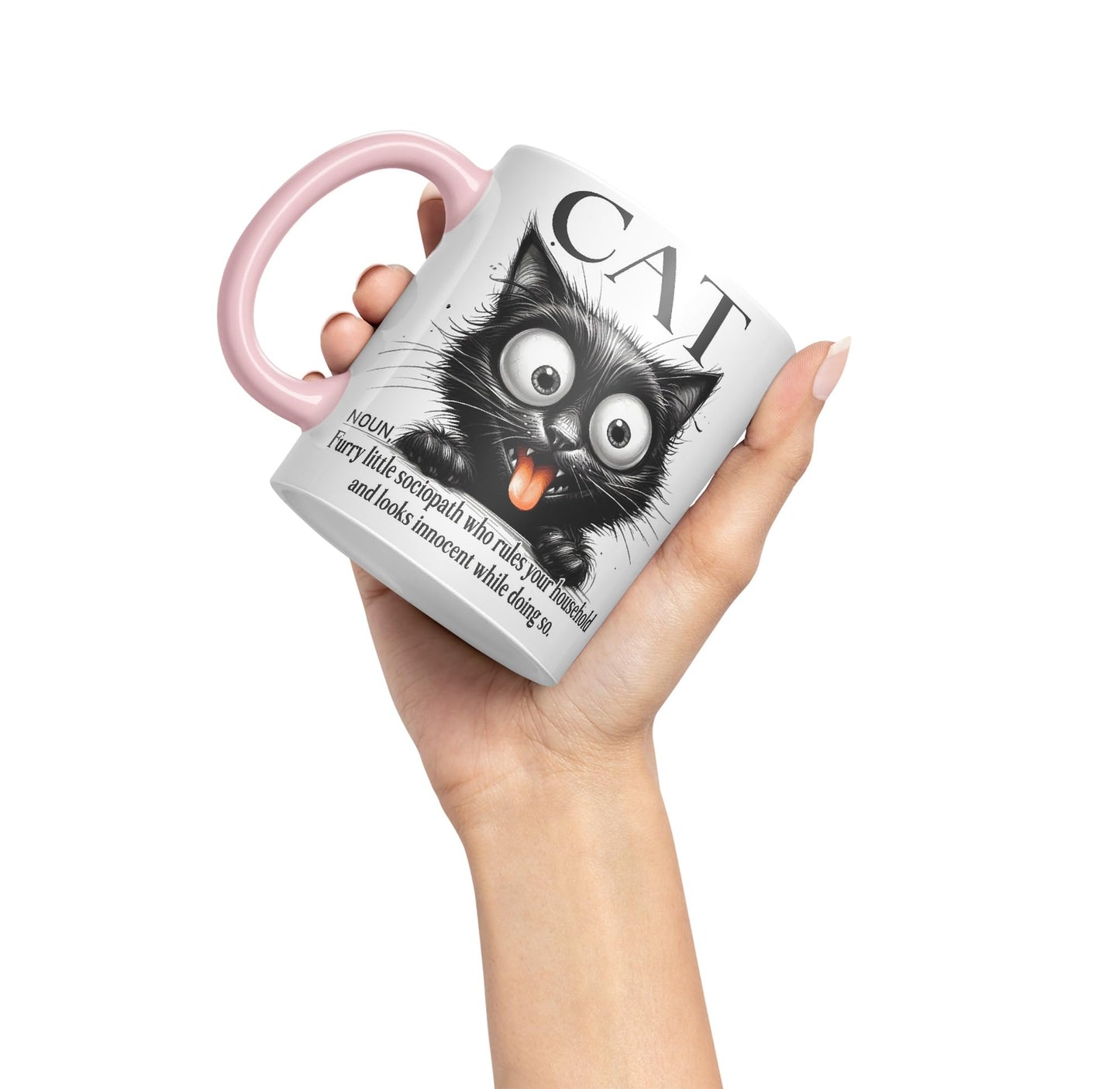 Cat Noun, Furry Little sociapath who Rules Your Household and Looks Innocent White Doing so, Joke sarkasm Sarcastic Ceramic Coloured Mug Cup for Tea Coffee Hot Brew 330ml 11Oz Gift