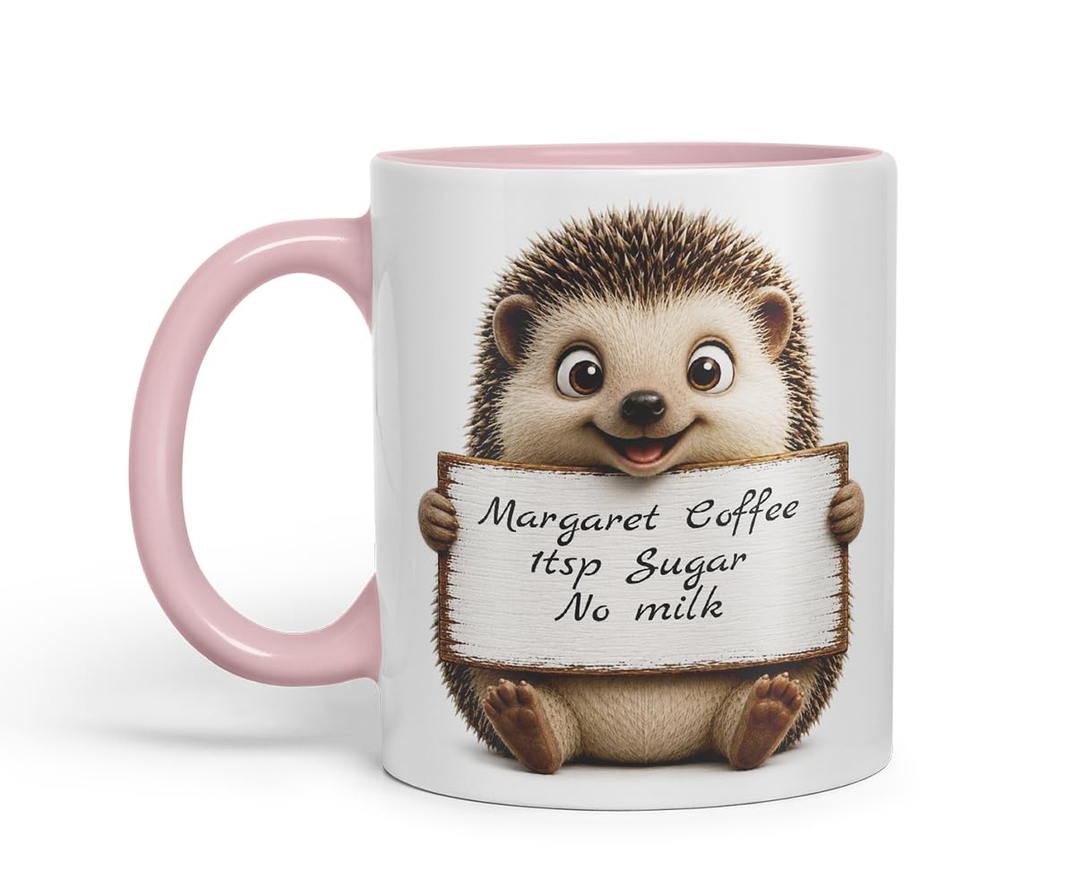 Vixar Personalised Hedgehog Mug with Name or Custom Message – Cute Animal Coloured Ceramic Mug Cup Gift, 11oz (Black)