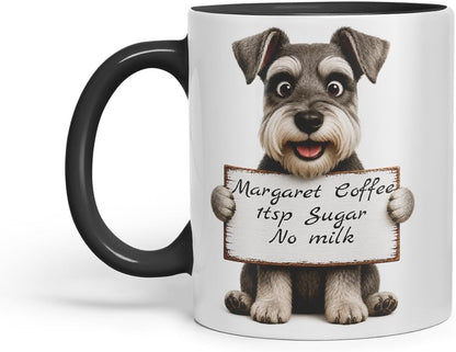 Vixar Personalised Schnauzer Mug with Name or Custom Message – Cute Animal Coloured Ceramic Mug Cup Gift, 11oz (Black)