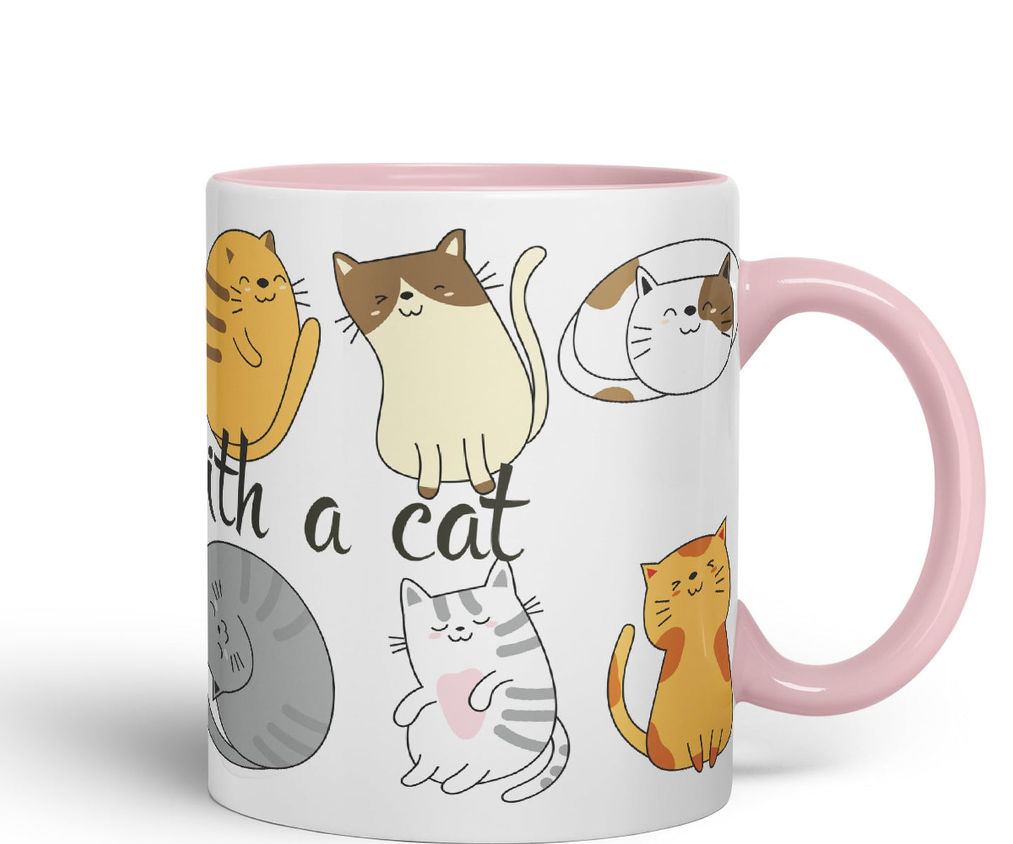 Vixar Life is Better with a cat Ceramic Coloured Mug Cup Gift Tea Coffee Christmas Office Home Cat Lovers