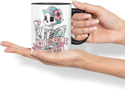 Vixar Waiting for The Right Man – Coloured Ceramic Mug Cup Gift, 11oz (Black)