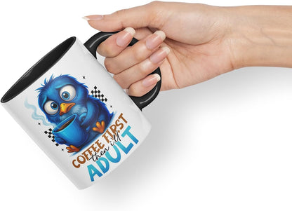 Vixar Coffee First Then I'll Adult Funny Blue Bird Mug – Coloured Ceramic Mug Cup Gift, 11oz (Black)