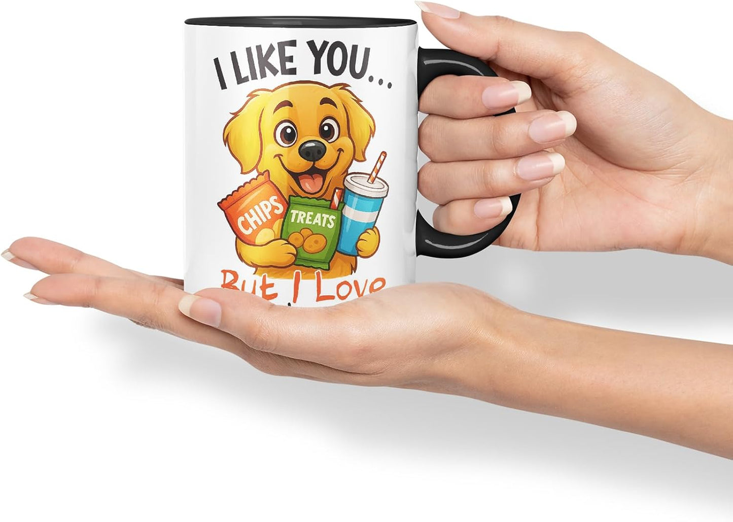 Vixar I Like You. But I Love Snacks More Golden Retriever Dog Mug – Coloured Ceramic Mug Cup Gift, 11oz (Black)