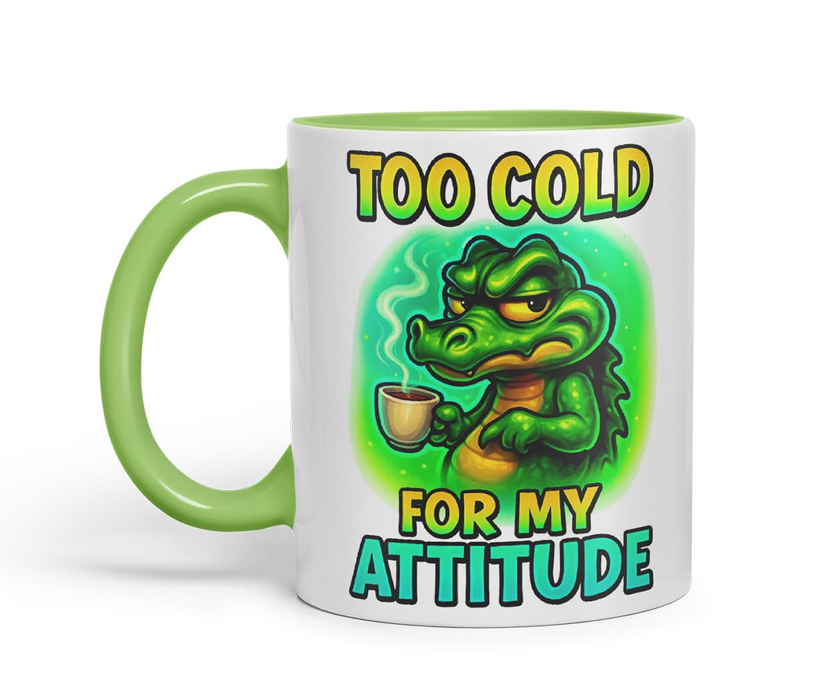 Vixar Too Cold for My Attitude Funny Crocodile Coffee Mug – Coloured Ceramic Mug Cup Gift, 11oz (Black)
