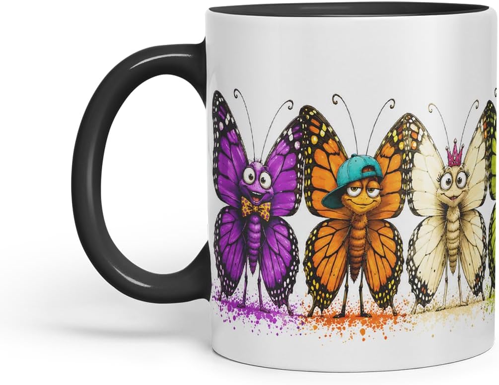 Butterfly Mug – Cute Butterfly Coloured Ceramic Mug Cup Gift, 11oz (Black)