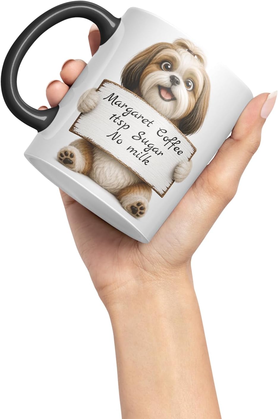 Vixar Personalised Shih Tzu Mug with Name or Custom Message – Cute Animal Coloured Ceramic Mug Cup Gift, 11oz (Black)