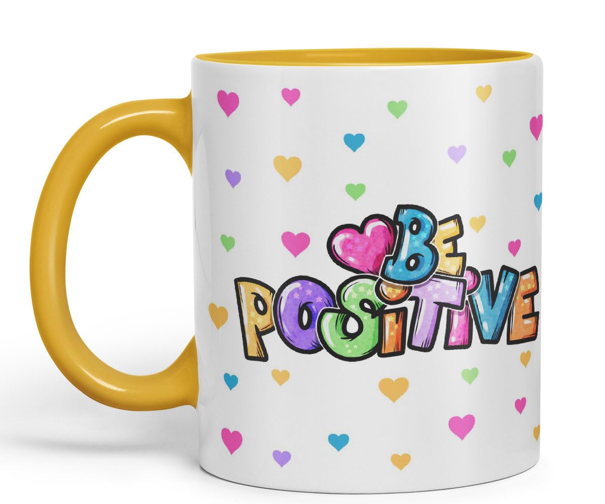 Vixar Be Positive herts Joke sarkasm Ceramic Coloured Mug Cup for Tea Coffee Hot Brew 330ml 11Oz Gift