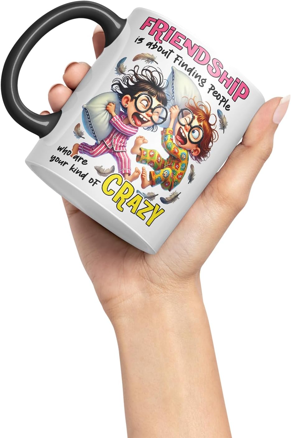 Vixar Friendship is About Finding Your Kind of Crazy Kids – Coloured Ceramic Mug Cup Gift, 11oz (Black)